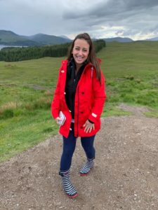 Decked out in Joules rain gear in the Highlands, Scotland