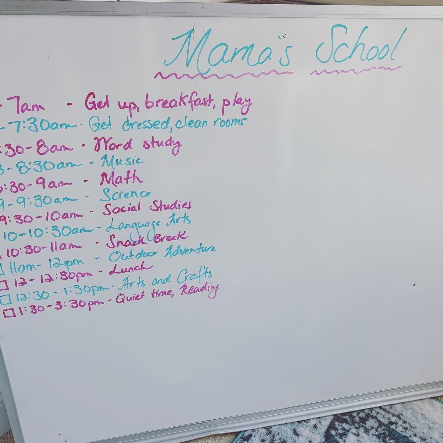 Our daily schedule for when the kids are off of school